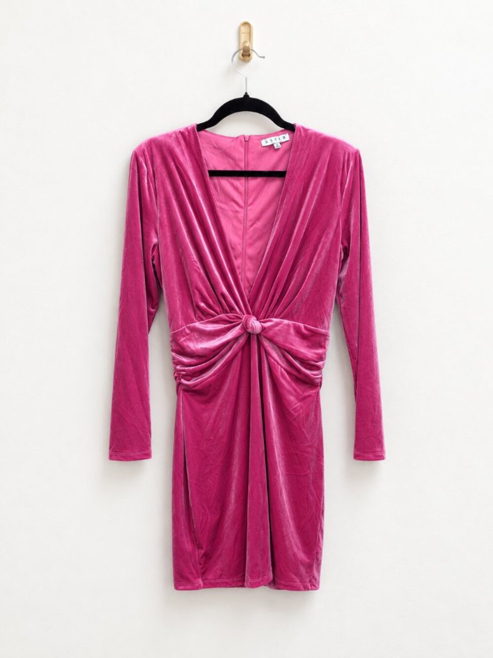 Hyfve Pink Velvet Shoulder Pad Long-Sleeve Mini Dress